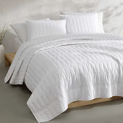 Calvin Klein Washed Percale Solid 3 Piece Quilt Set, King In White