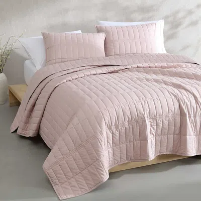 Calvin Klein Washed Percale Solid 3 Piece Quilt Set, Queen In Pink