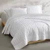 Calvin Klein Washed Percale Solid 3 Piece Quilt Set, Queen In White