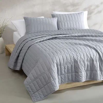 Calvin Klein Washed Percale Solid 3 Piece Quilt Set, Twin In Gray