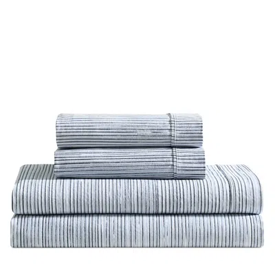 Calvin Klein Washed Percale Wavy Stripe 4 Piece Sheet Set, King In Blue