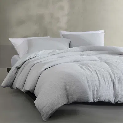 Calvin Klein Washed Texture Cotton Jacquard Duvet Cover Set, Queen In Gray