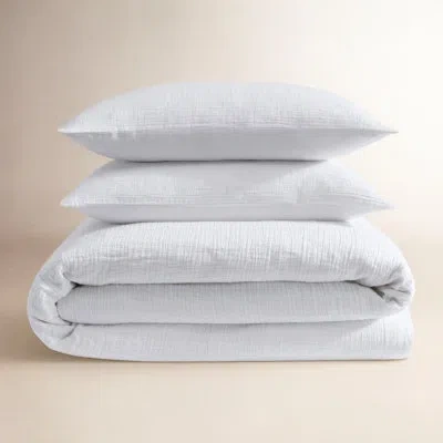 Calvin Klein Washed Texture Solid Cotton Duvet Cover Set In White
