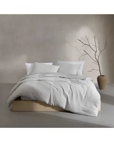 Calvin Klein Washed Texture Solid Cotton Jacquard Duvet Cover Set In Gray