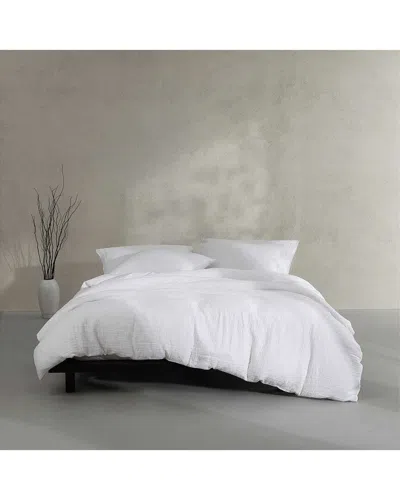 Calvin Klein Washed Texture Solid Cotton Jacquard Duvet Cover Set In White