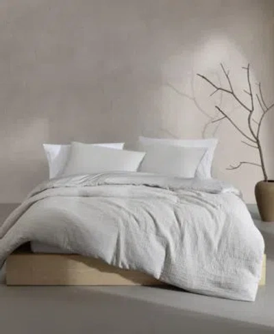 Calvin Klein Washed Texture Solid Cotton Textured Jacquard Comforter Set In White