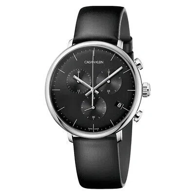 Pre-owned Calvin Klein Watch  Man Woman High Noon Chronograph Black Leather K8m271c1