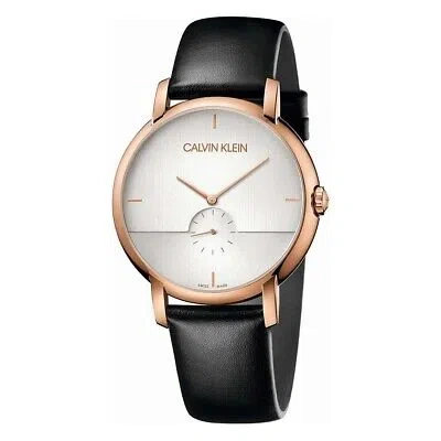 Pre-owned Calvin Klein Watch Ck  Man Woman Established Black Leather/white K9h2x6c6