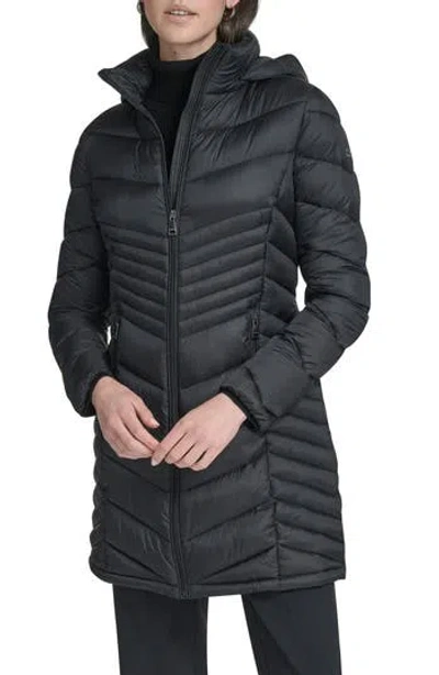 Calvin Klein Water Resistant Chevron Quilted Puffer Jacket In Black