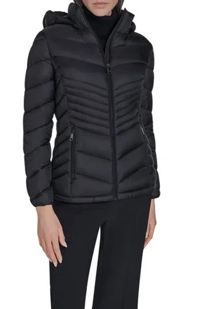 Calvin Klein Water Resistant Chevron Quilted Puffer Jacket In Black