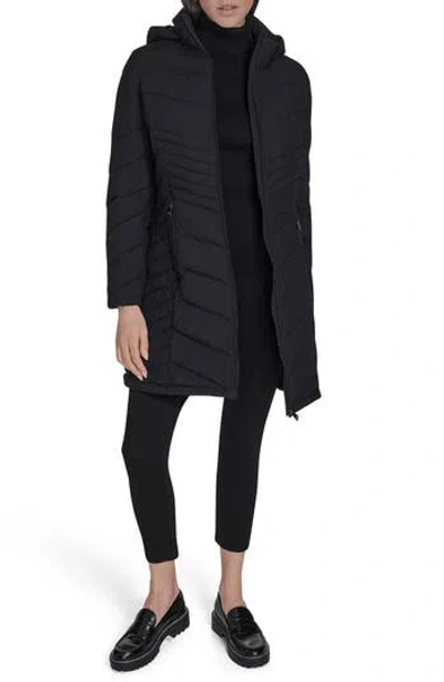 Calvin Klein Water Resistant Chevron Quilted Puffer Jacket In Black