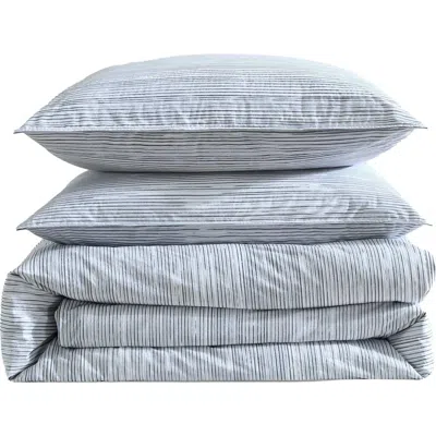 Calvin Klein Wavy Stripe Washed Percale Comforter & Sham Set In Blue