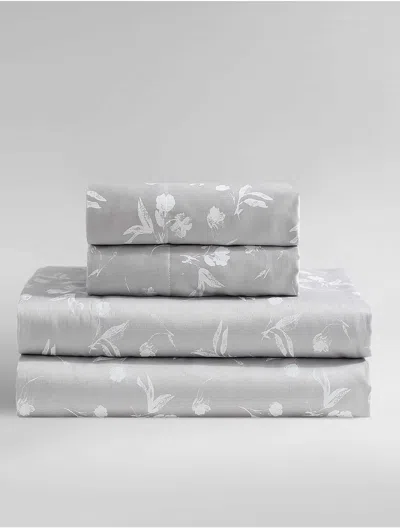 Calvin Klein White Flowers Sheet Set In Gray