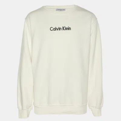 Pre-owned Calvin Klein White Jersey Logo Sweater Xl