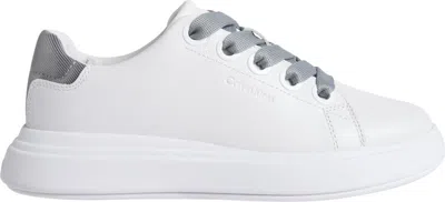Calvin Klein White Leather Sneakers With Foam Insole And Embossed Logo In Bianco Chiari E Naturali