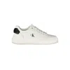 Calvin Klein Sleek White Lace-up Sneakers With Contrast Details In White