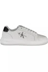Calvin Klein Sleek White Lace-up Sneakers With Contrast Details In White
