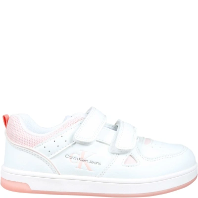 Calvin Klein Kids' Logo印花魔术贴运动鞋 In White