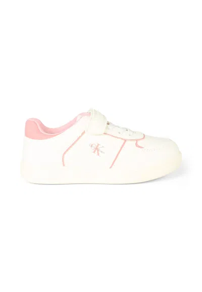 CALVIN KLEIN WHITE SNEAKERS FOR GIRL WITH PINK DETAILS