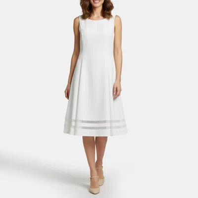 Pre-owned Calvin Klein White Striped Crepe And Mesh Knit Sleeveless Dress Xl