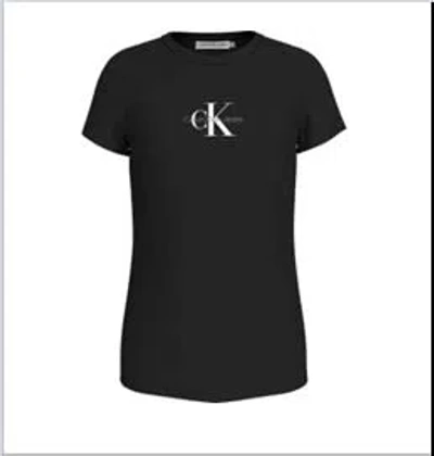 Calvin Klein Kids' White T-shirt For Girl With Logo In Black