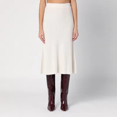 CALVIN KLEIN WHITE WOOL RIBBED SKIRT