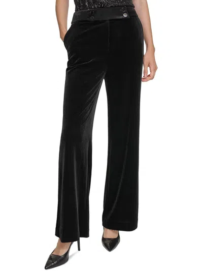 Calvin Klein Whitney Womens Velvet High-rise Wide Leg Pants In Black