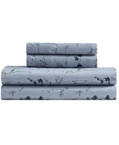 Calvin Klein Wildflower 300 Thread Count Cotton Sateen 4 Piece Sheet Sets In Blue