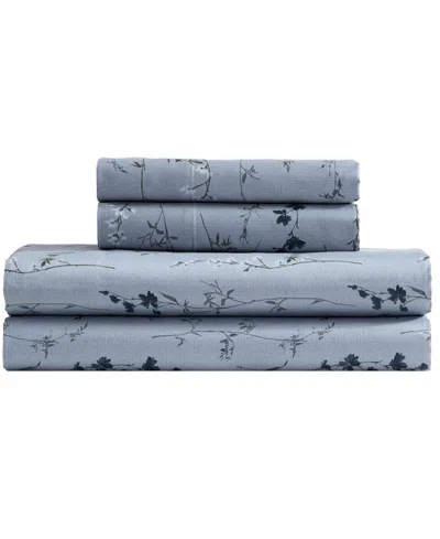 Calvin Klein Wildflower Cotton Sateen 4-piece Sheet Set, King In Blue