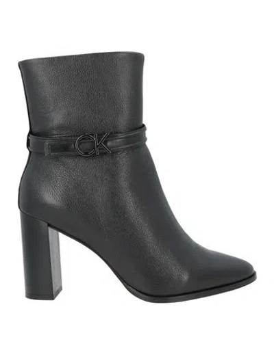 Calvin Klein Woman Ankle Boots Black Size 7.5 Leather, Synthetic Material