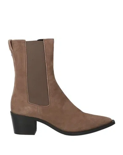 Calvin Klein Woman Ankle Boots Taupe Size 8.5 Leather, Textile Fibers In Brown