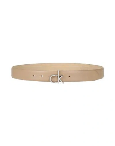 Calvin Klein Woman Belt Camel Size 30 Leather In Beige