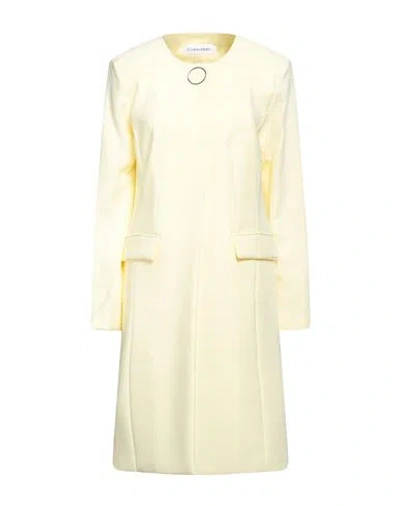Calvin Klein Woman Overcoat & Trench Coat Pastel Yellow Size 4 Polyester, Elastane
