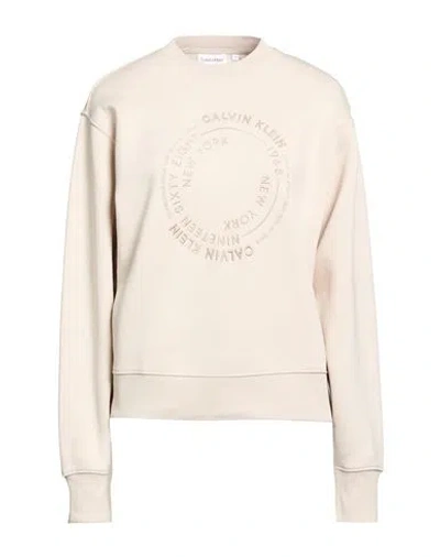 Calvin Klein Woman Sweatshirt Beige Size L Cotton, Polyester In Nude