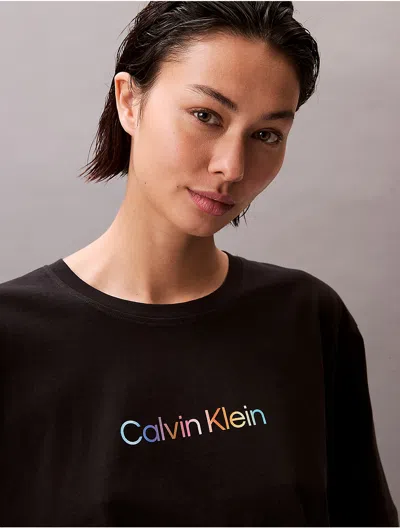 Calvin Klein Women's 100% Cotton Pride Boxy Cropped Sleep T-shirt In Black