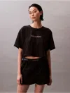 Calvin Klein Women's 100% Cotton Pride Logo Poplin Sleep Short In Black