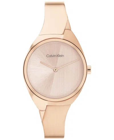 Calvin Klein Women's 2-hand Carnation Gold-tone Stainless Steel Bangle Bracelet Watch 30mm In Silver