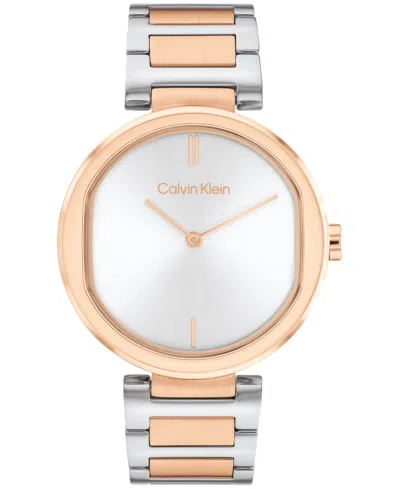 Calvin Klein Women's 2-hand Two-tone Stainless Steel Bracelet Watch 36mm In White M-o-p
