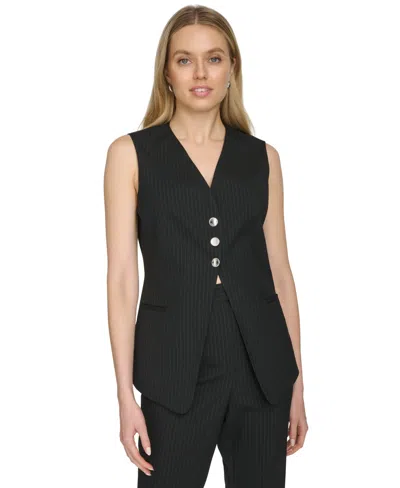 Calvin Klein Women's 3-button Pinstripe Vest In Black,cream