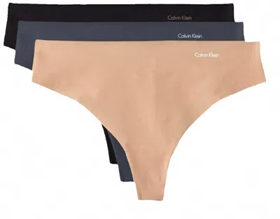 Calvin Klein Women's 3 Pack Invisibles Thong Panties In Black/light Caramel/speakeasy In Multi