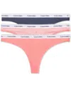 Calvin Klein 3-pack Cotton Thongs In Calypso Coral,speakeasy,sophie Stripecal