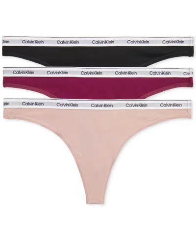 Calvin Klein Women's 3-pk. Modern Logo Low-rise Thong Underwear Qd5209 In Purple Potion,subdued,black