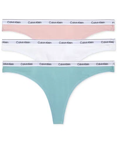 Calvin Klein Women's Modern Logo 3-pack Thong Underwear Qd5209 In Pym Subdue