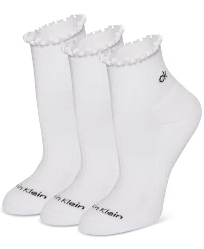Calvin Klein Women's 3-pk. Ruffled Quarter Performance Socks In White
