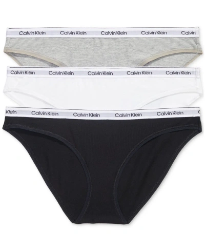 Calvin Klein Women's Modern Logo 3-pack Bikini Underwear Qd5207 In White /  Grey Heather /  Black