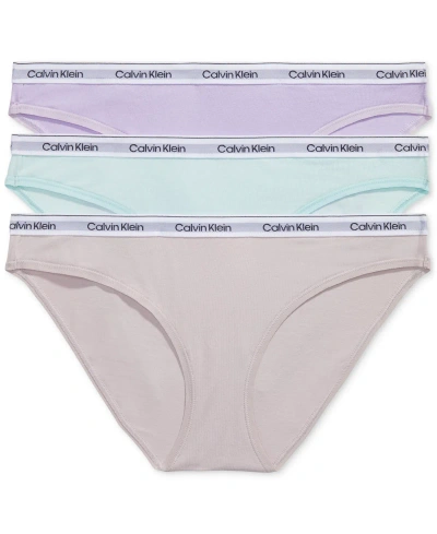 Calvin Klein Women's 3-pk. Modern Logo Low-rise Bikini Underwear Qd5207 In Pastel Lilac,island Reef,pink Ice