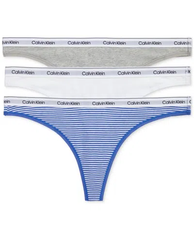 Calvin Klein Women's 3-pk. Modern Logo Low-rise Thong Underwear Qd5209 In Sophie Stripedazzling Blue,white,grey He