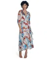 Calvin Klein Women's 3/4-sleeve Chiffon Wrap A-line Dress In Multi