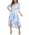 Calvin Klein Plus Size Printed Chiffon Faux-wrap Dress In Chambray Multi