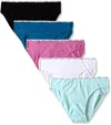 CALVIN KLEIN WOMEN'S 5 COTTON STRETCH LOGO BIKINI PANTIES IN BLACK/WHITE/BLUE LIGHT/CONTINENTAL/PEONY BLOSSOM